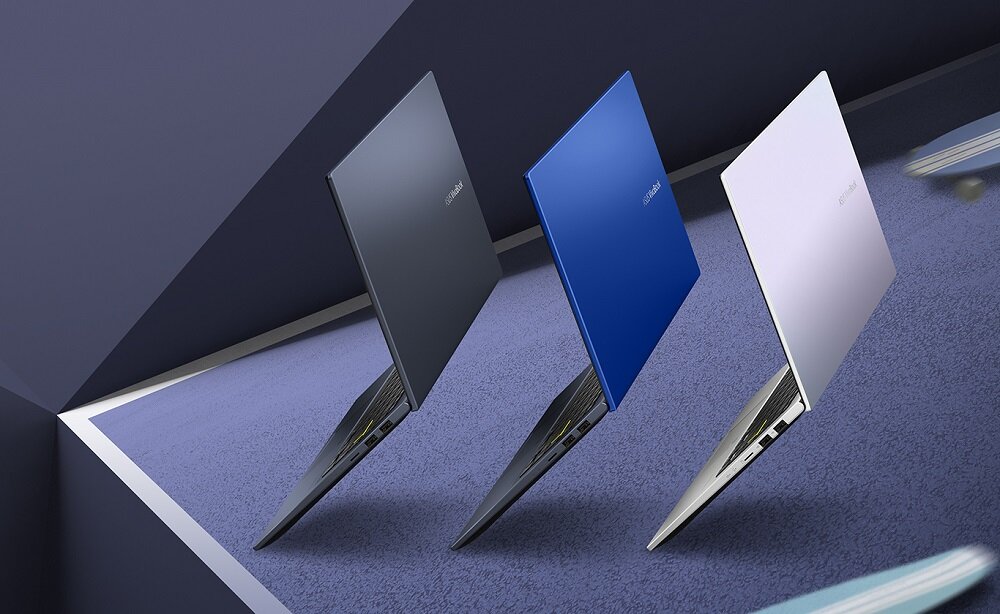 Laptop Asus VivoBook 14 X413 K413EA-EB548 widok na laptopa w trzech ocieniach od boku