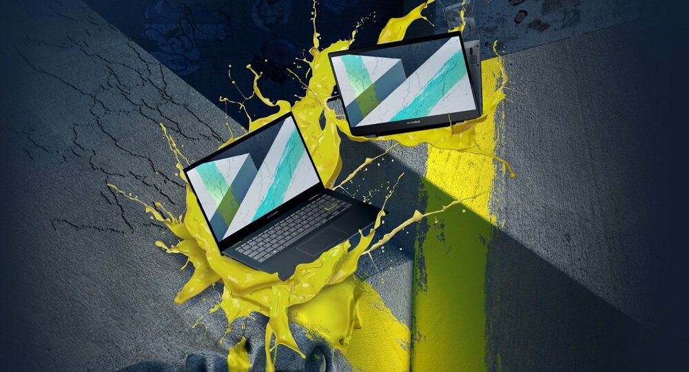 Laptop Asus VivoBook Flip 14 TM420 TM420UA-EC028T widok na laptopa w dwóch trybach pod skosem