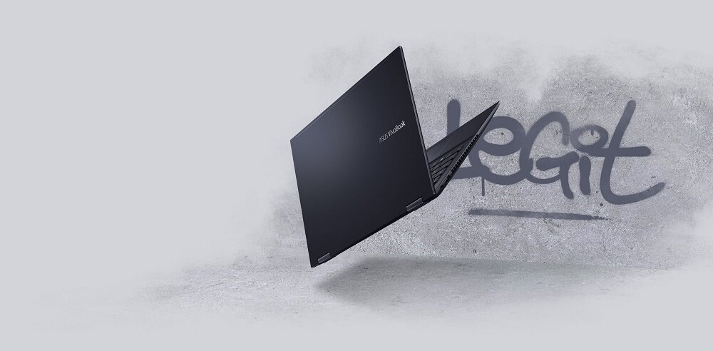 Laptop Asus VivoBook Flip 14 TM420 TM420UA-EC028T widok na pokrywę matrycy pod skosem