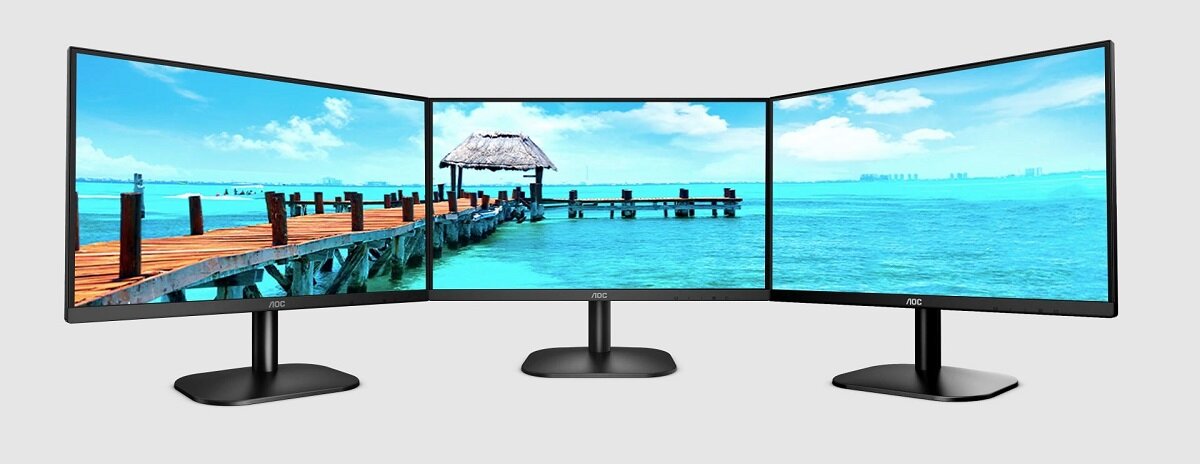 Monitor AOC 27B2DM trzy monitory obok siebie