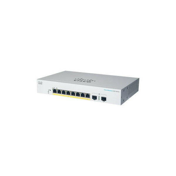 Switch Cisco CBS220-8FP-E-2G-EU 8-portowy widoczny pod skosem