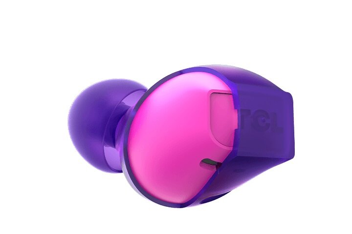 Słuchawki TCL SOCL500TWS purpurowe widok na słuchawkę w przekroju