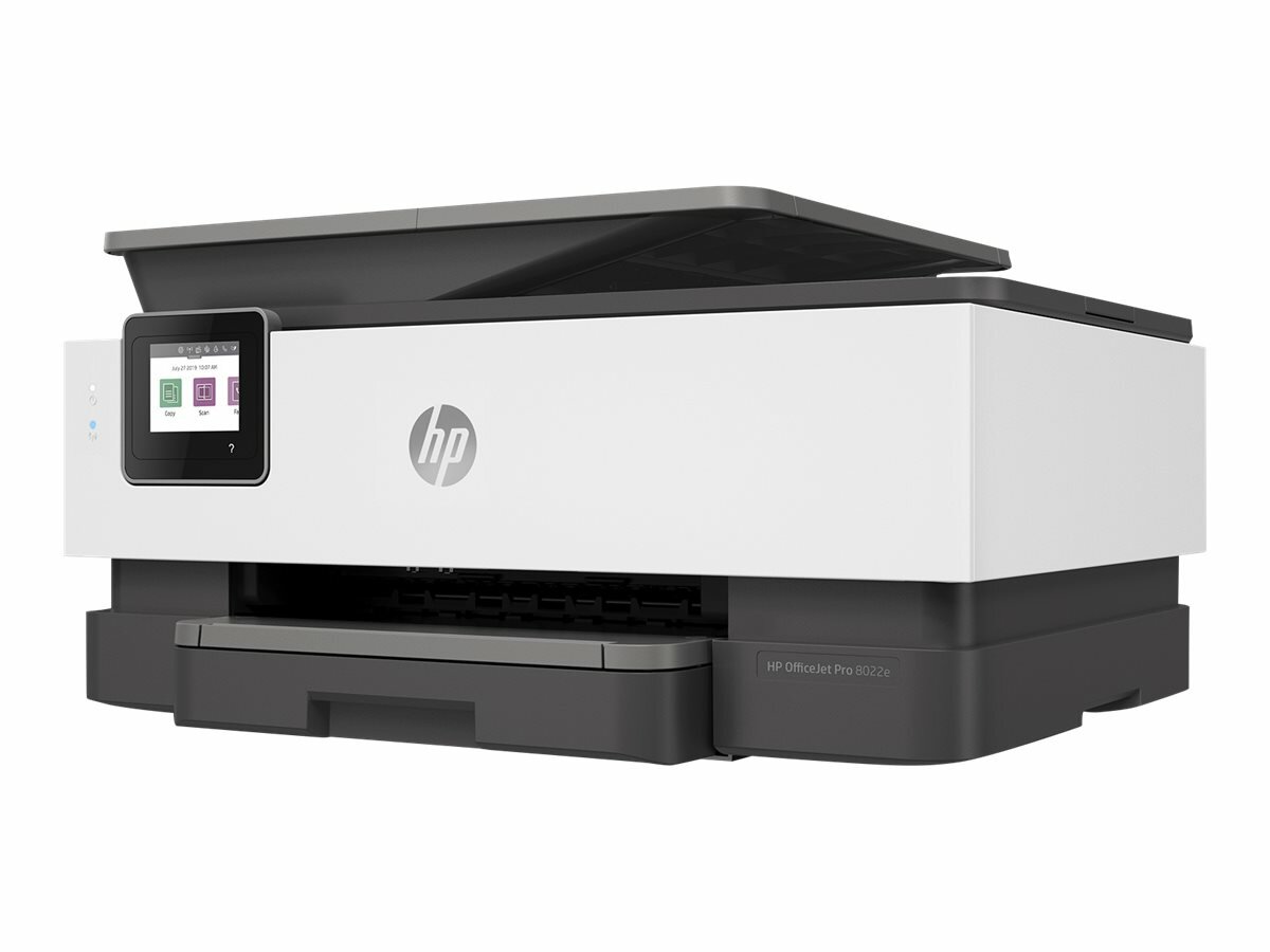 Urządzenie wielofunkcyjne HP OfficeJet Pro widok od dołu na szufladę drukarka ustawiona bokiem 