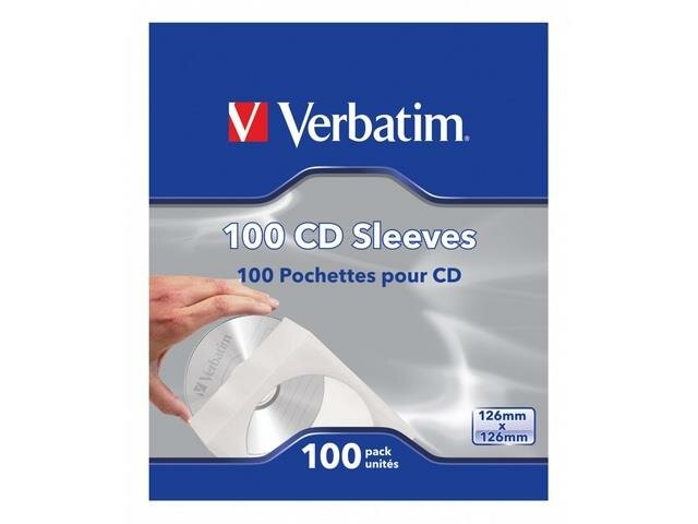 Koperty papierowe na CD DVD Verbatim z okienkiem 100 sztuk opakowanie od frontu