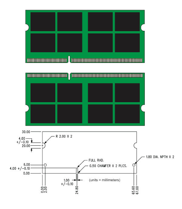 Pamięć RAM Kingston DDR3 1600 MT/s zdjęcie schematu przedstawiającego wymiary karty pamięci