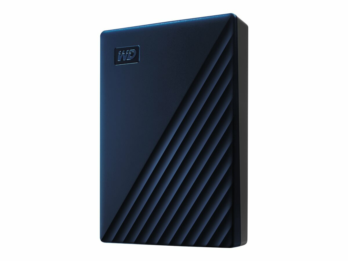 Dysk HDD Western Digital My Passport Mac 5TB niebieski widok dysku pod skosem