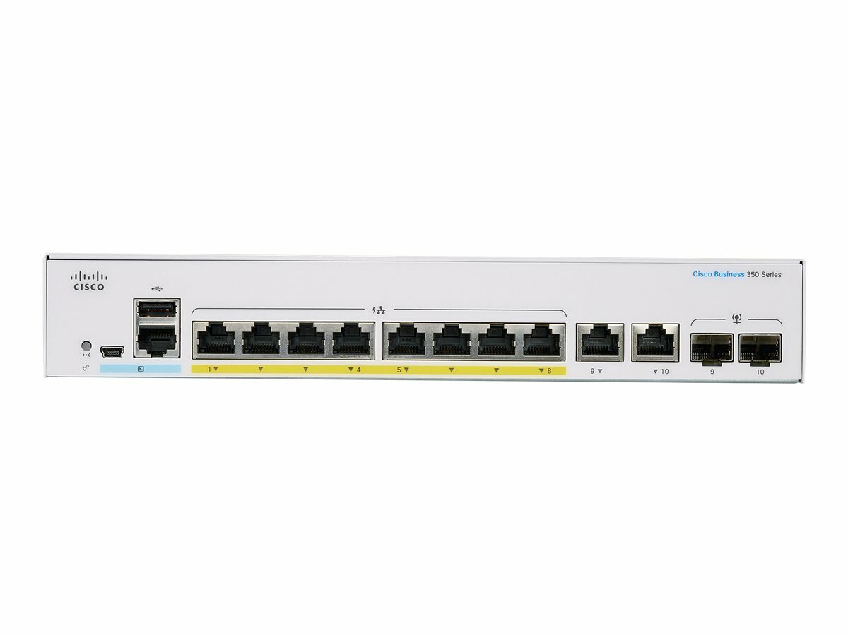 Switch Cisco CBS350-8FP-2G-EU 12-portowy widoczny frontem