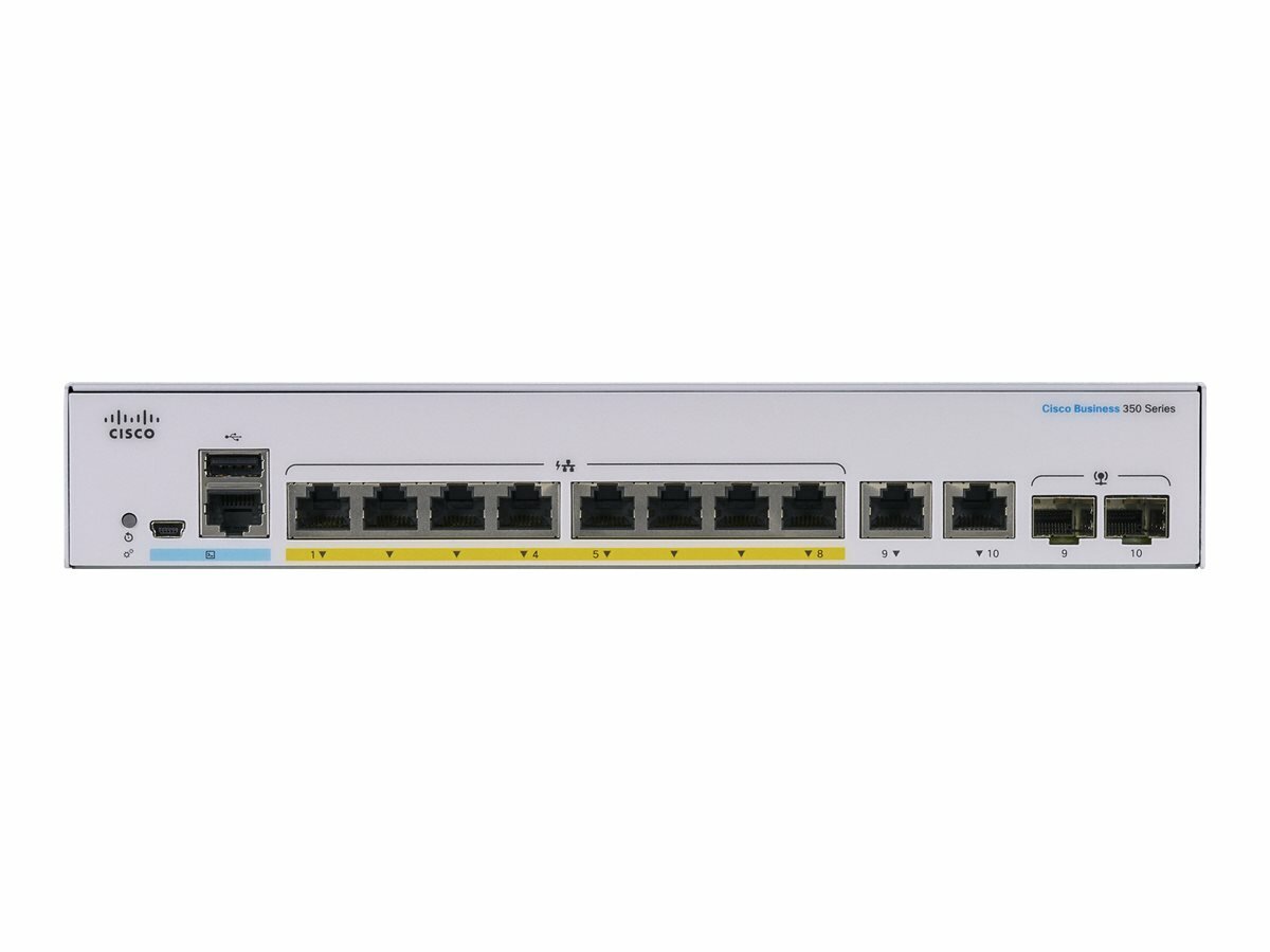 Switch Cisco CBS350-8P-E-2G-EU 10-portowy frontem