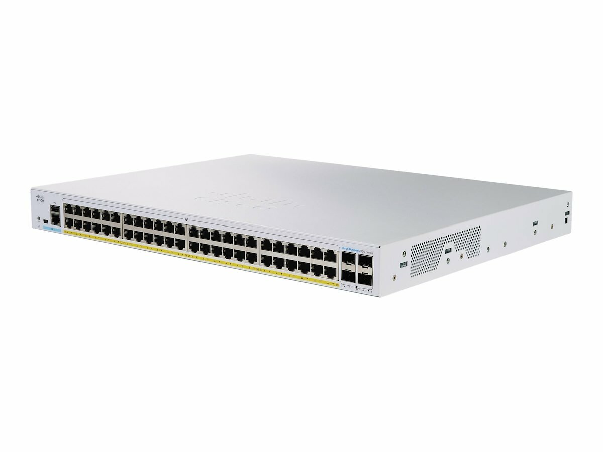 Switch Cisco CBS350-48FP-4X-EU
                Gigabit Ethernet widoczny pod skosem