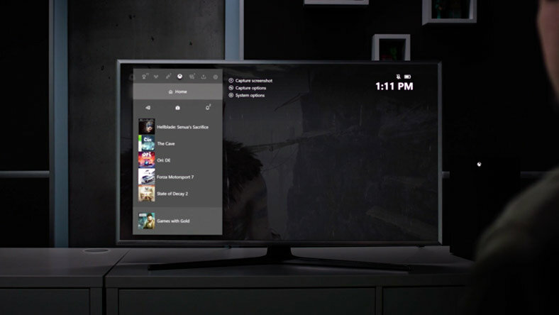 Konsola Microsoft Xbox Series S 512 GB grafika przedstawia menu sterowania konsoli wyświetlane na telewizorze