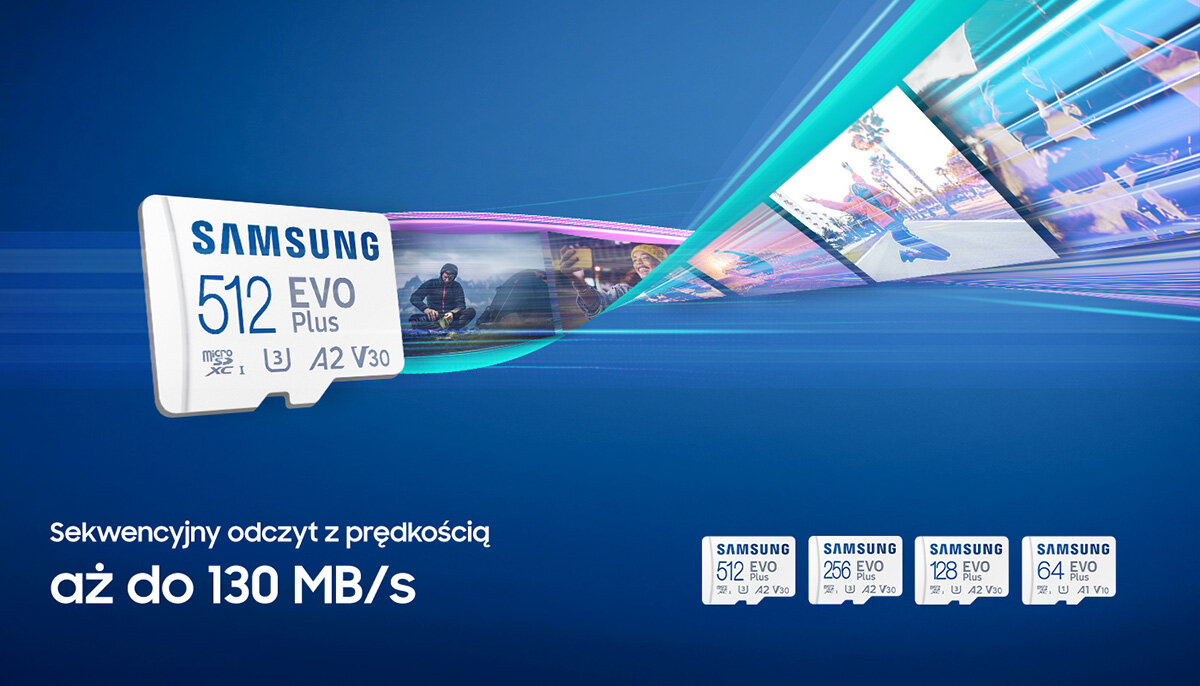 Karta pamięci Samsung EVO PLUS microSD 64GB pokazana szybkość odczytu (obraz symulowany)
