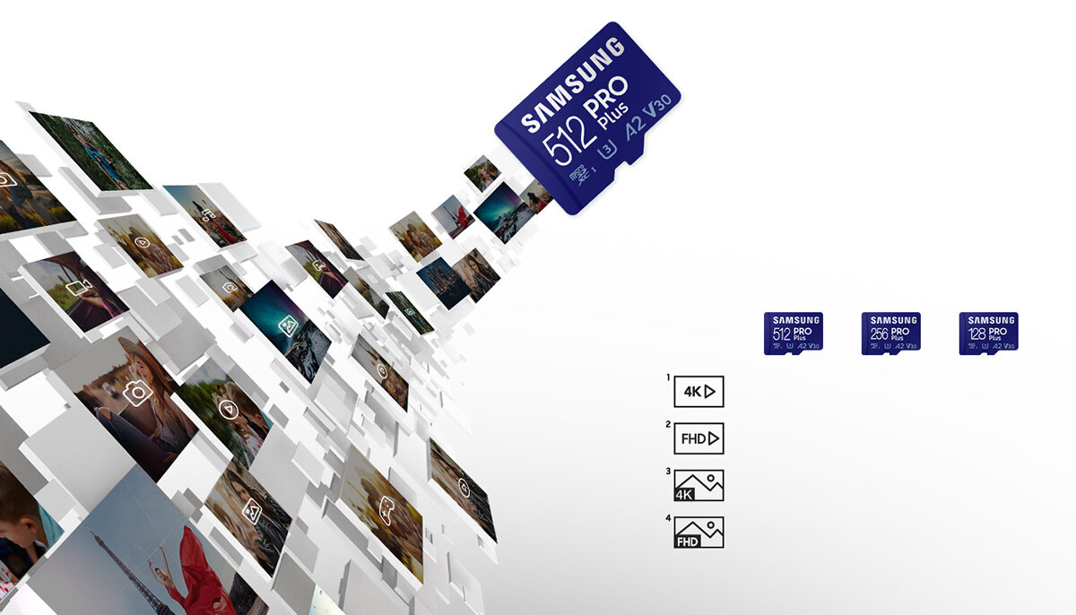 Karta pamięci Samsung EVO PRO PLUS microSD 128GB zawartość pojemności