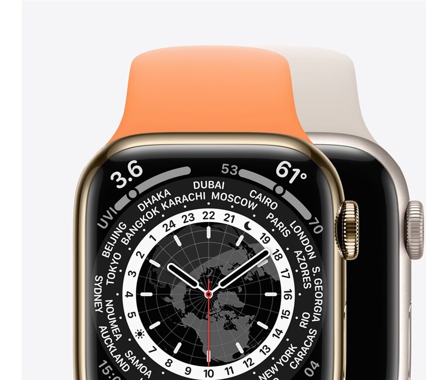 Smartwatch Apple Watch Series 7 GPS + Cellular MKHU3WB/A widok na połowę zegarka od przodu