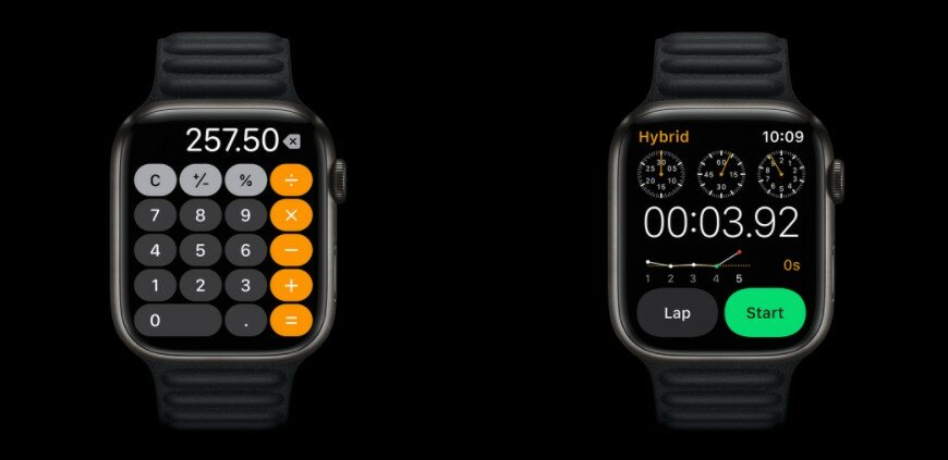 Apple Watch Series 7 GPS + Cellular 41mm Graphite Stainless Steel Case with Abyss Blue Sport Band włączony kalkulator i programa aktywności 