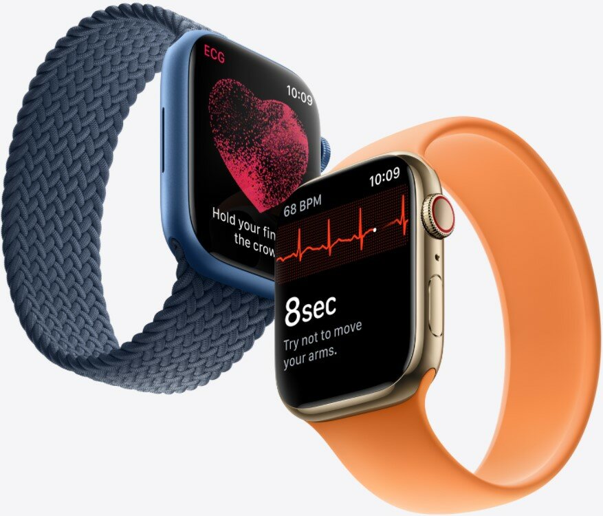 Apple Watch Series 7 GPS + Cellular 45mm Blue Aluminium Case with Abyss Blue Sport Band - Regular włączona apka z pomiarem EKG 