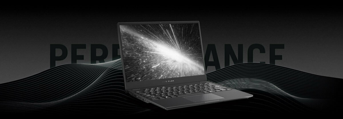 Laptop Asus ROG Flow X13 GV301 GV301QE-K6040T widok na ekran laptopa pod skosem w prawo