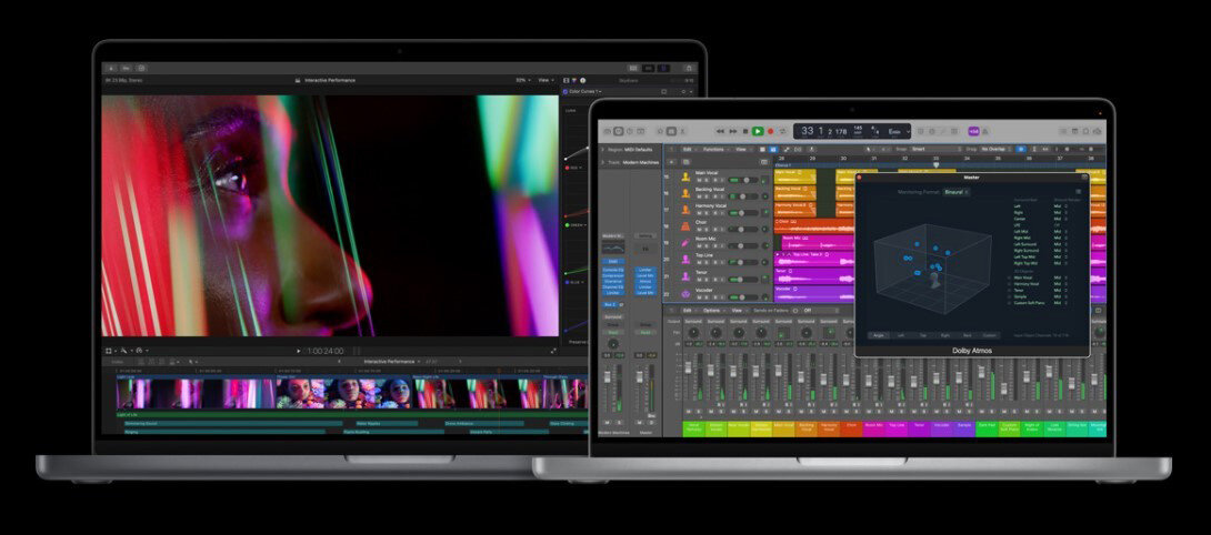 Laptop Apple MacBook Pro 16-calowy M1 Max 1TB Silver otwarte programy Final Cut Pro i Logic Pro