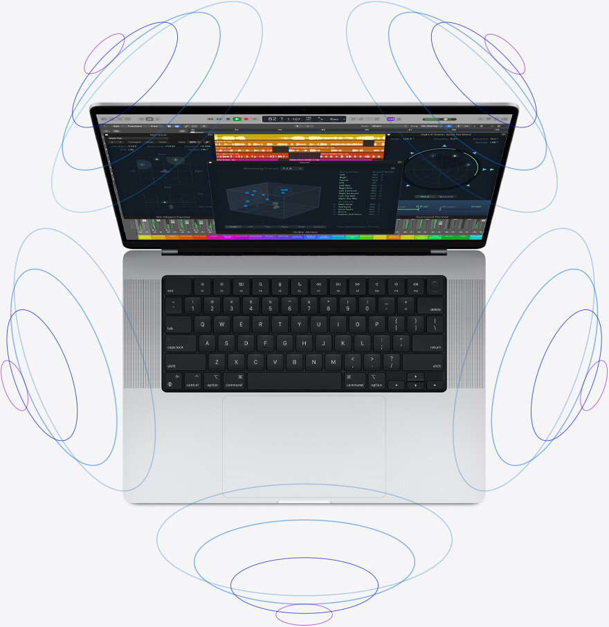 Notebook Apple MacBook Pro Apple M1 Pro obraz przedstawia rozprzestrzenianie się dźwięku z notebooka