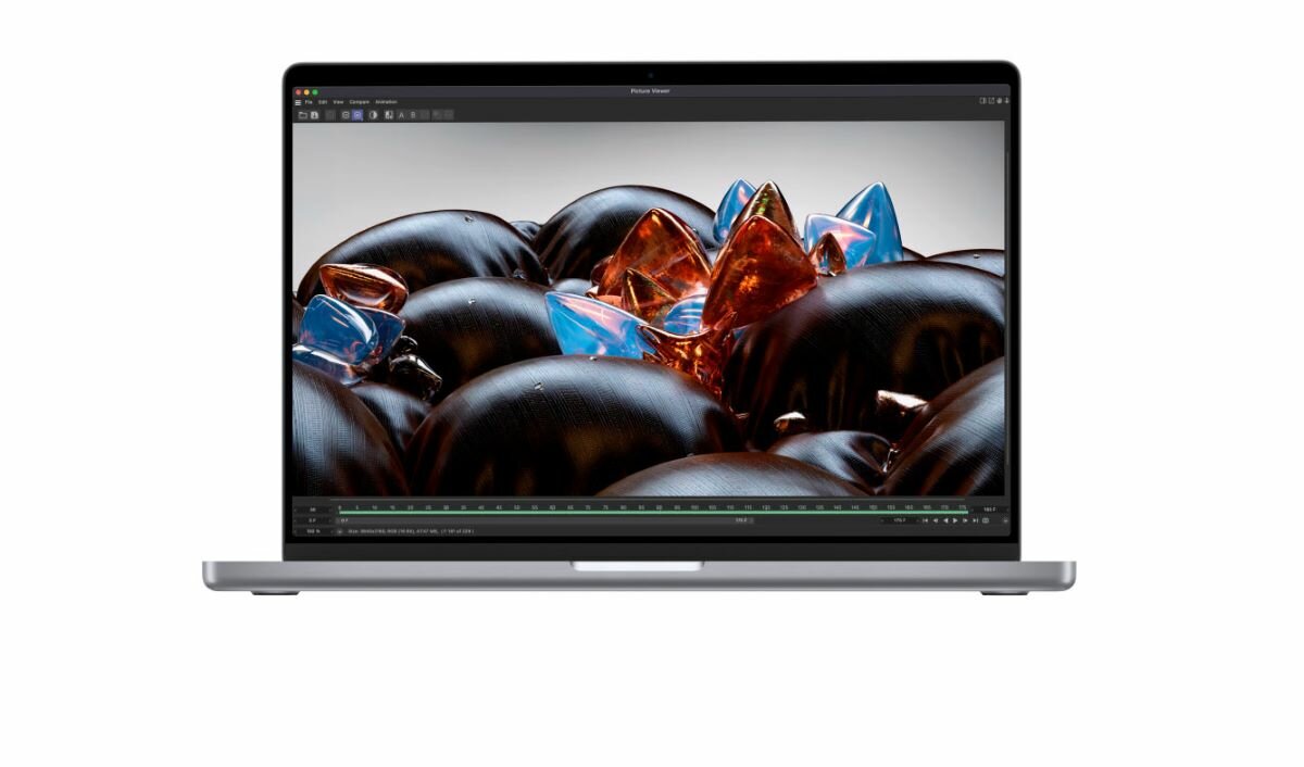 Notebook Apple MacBook Pro Apple M1 Max otwarty przodem, srebrny