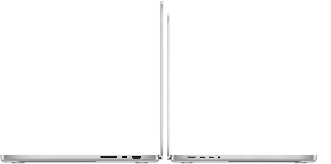 Notebook Apple MacBook Pro Apple M1 Max widok na dwa notebooki stojące plecami do siebie