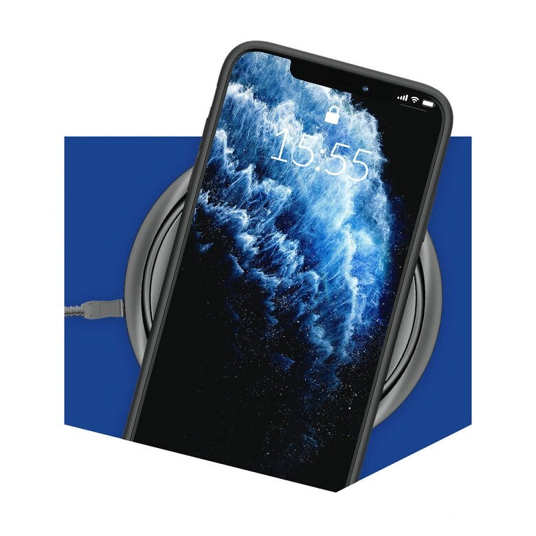Etui do Samsung Galaxy M22 3mk Matt Case Czarne widok na ładujący się bezprzewodowo smartfon w etui Matt Case