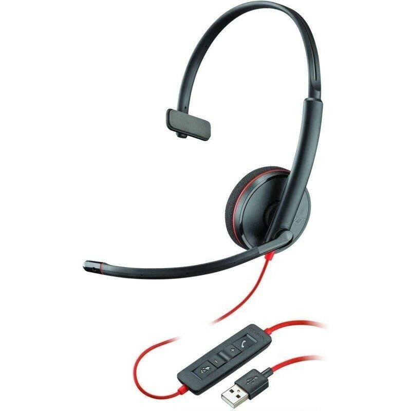 Słuchawki nauszne Poly Blackwire C3210 USB-A/IN z mikrofonem widoczne od lewego skosu wraz z przyciskami sterowania