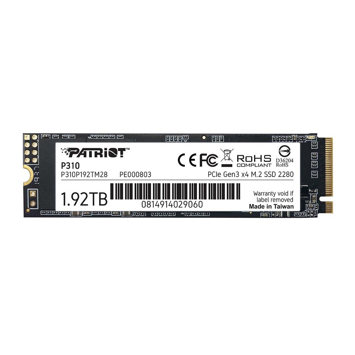 Dysk SSD Patriot P310 1.92TB M.2 2280 PCI-E x4 Gen3 NVMe widok od frontu
