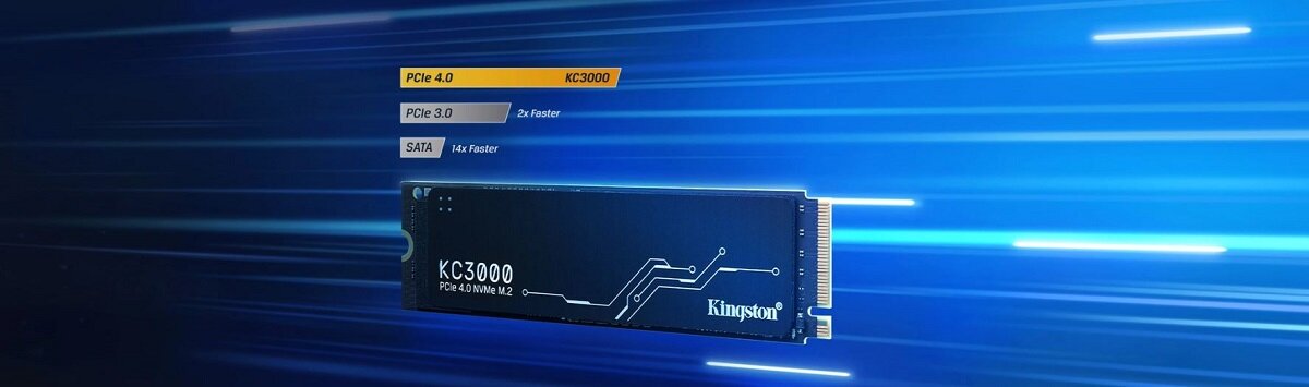 Dysk SSD Kingston KC3000 4096GB M.2 SKC3000D/4096G dysk na niebieskim tle