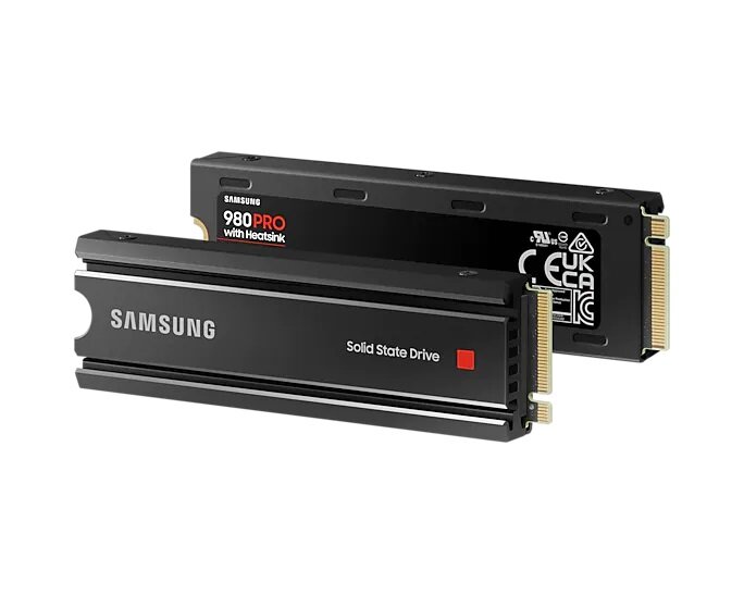 Dysk SSD Samsung 980 PRO Heatsink M.2 1TB lężace na boku w dwóch egezmplarzach