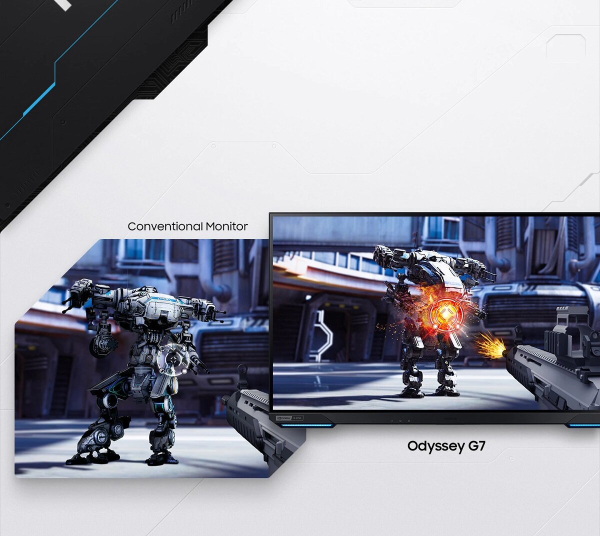 Monitor Gamingowy Samsung Odyssey G7A przodem podczas gry