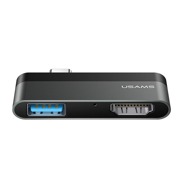 Adapter USAMS USB-C Mini HUB USB+HDMI szary SJ462HUB01 (US-SJ462) przodem
