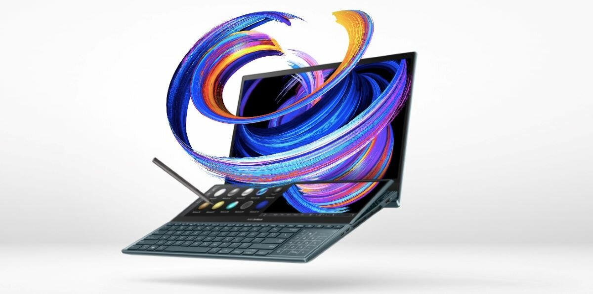 Laptop Asus ZenBook Pro Duo OLED UX582 UX582HS-H2002X pod skosem w lewo