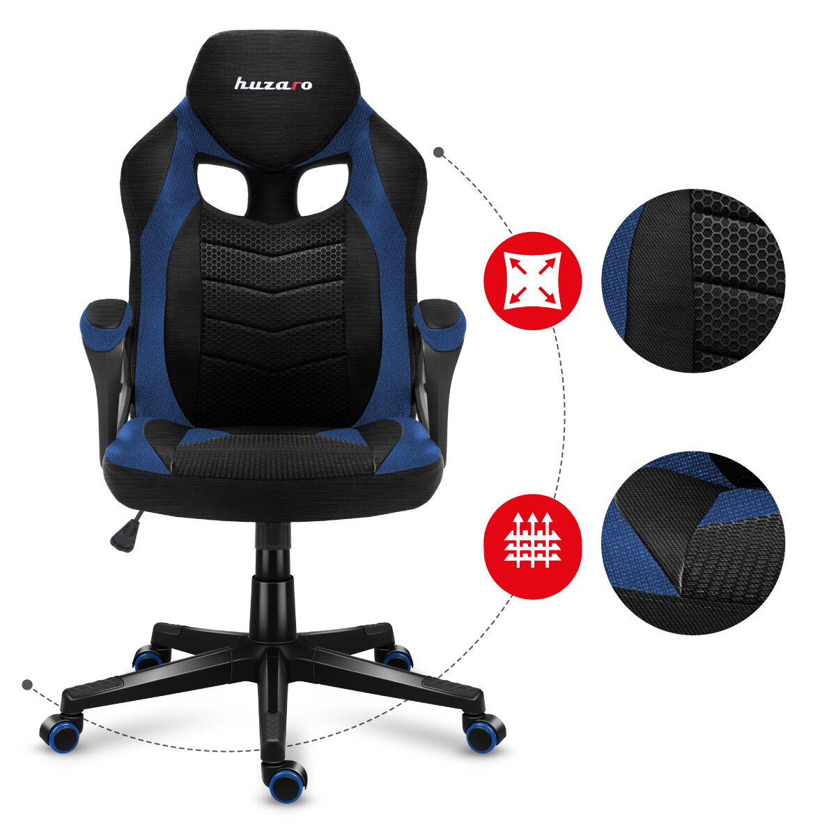 Krzesło gamingowe Huzaro Force 2.5 Blue Mesh materiał krzesła