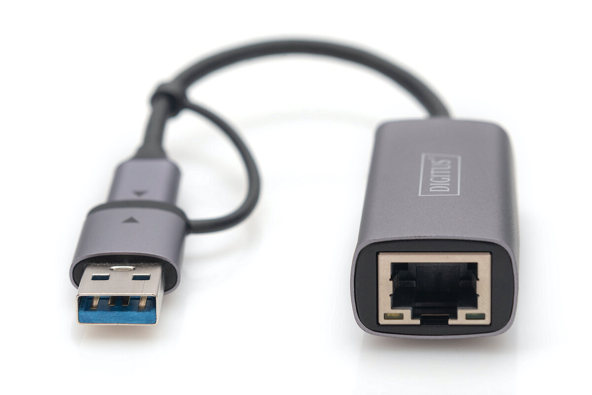 Adapter Digitus USB-C RJ-45 widoczny frontem