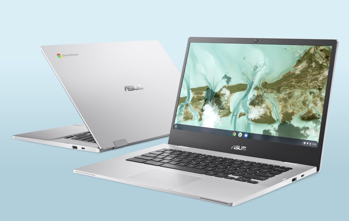 Laptop Asus Chromebook CX1400CNA-BV0140 widoczny przodem i tyłem