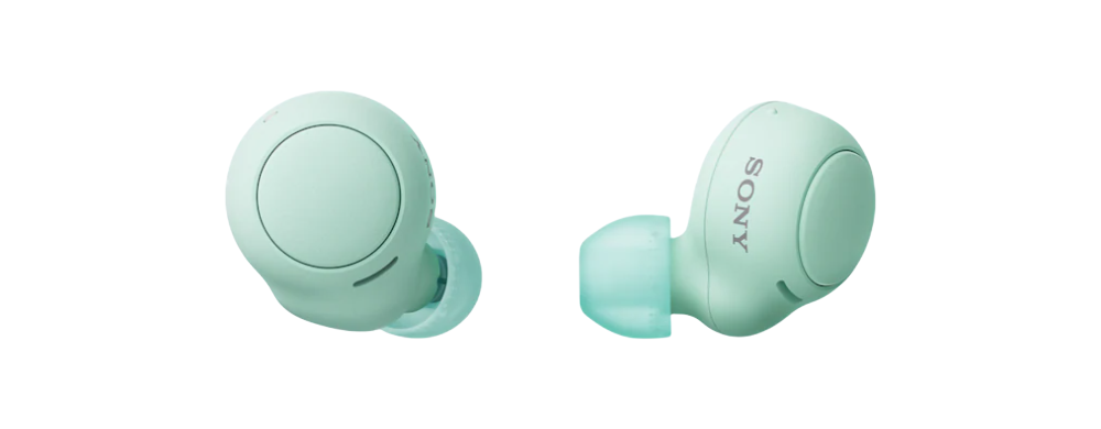 Słuchawki bezprzewodowe Sony WF-C500 Zielone z przodu i z boku