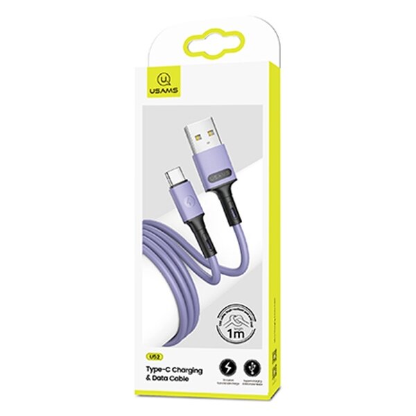 Kabel USAMS U52 USB-C 2A Fast Charge 1m purpurowy opakowanie przodem