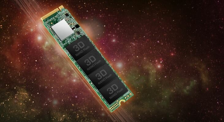 Dysk SSD Transcend 110Q 1TB M.2 TS1TMTE110Q dysk na tle kosmicznego nieba