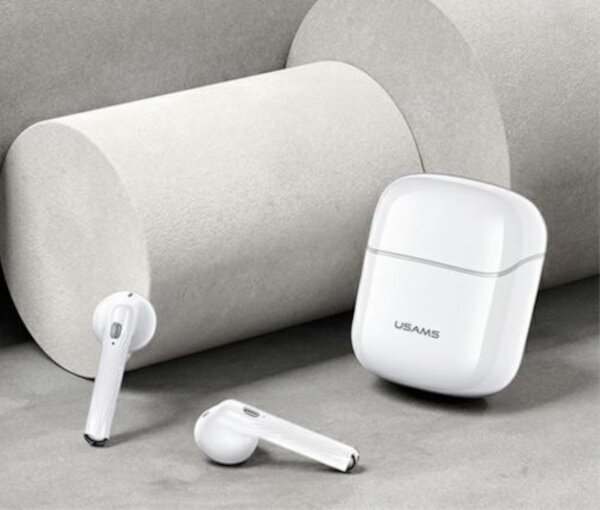 Słuchawki bezprzewodowe Usams BHUSY01 białe słuchawki i etui ładujące