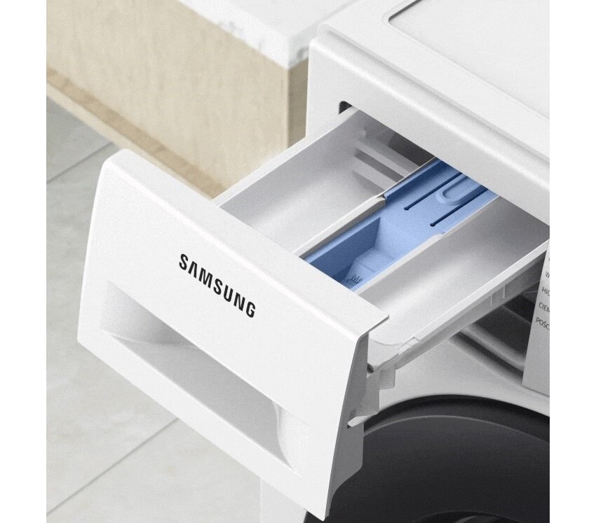 Pralka Samsung WW90T4020CE widok na szufladę pod skosem w lewo