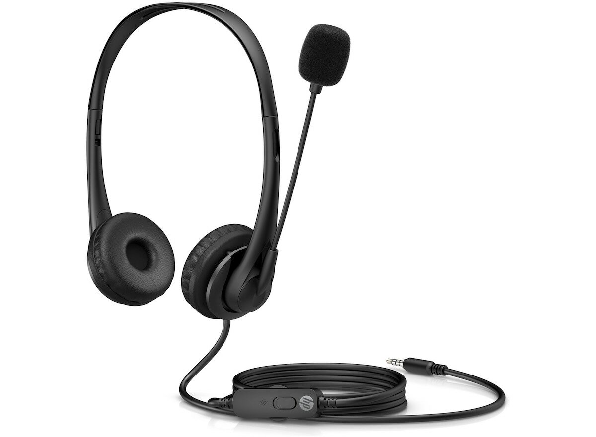 Słuchawki HP 428H6AA#ABB widoczne bokiem ze złożonym mikrofonem 