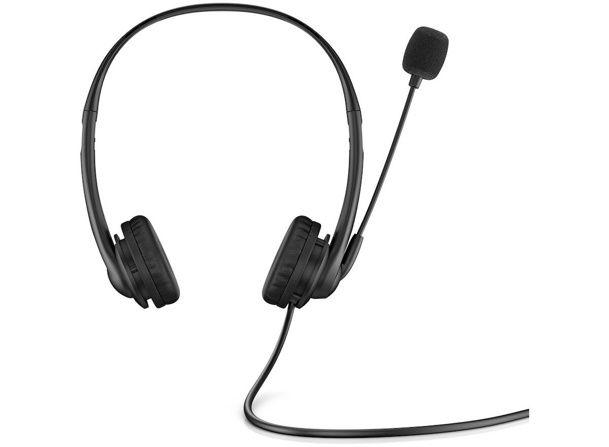Słuchawki HP 428H6AA#ABB widoczne frontem ze złożonym mikrofonem