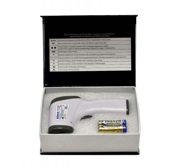 Termometr bezdotykowy Tech-Med TM-F03BB w otwartym pudełku