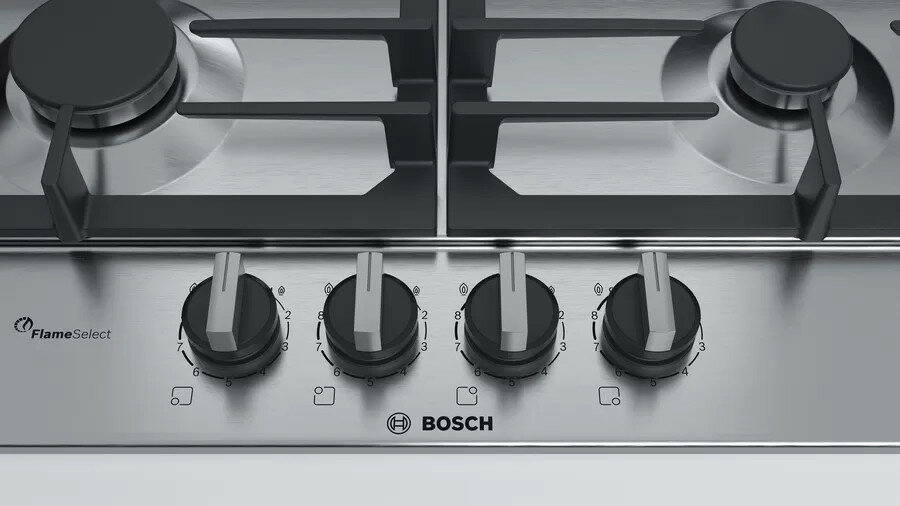 Płyta gazowa Bosch PCP6A5B90 zbliżenie na pokrętła