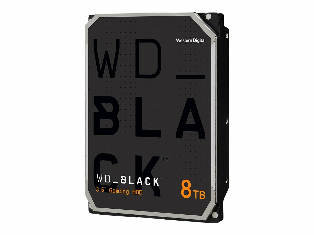 Twardy dysk Western Digital 8TB HDD SATA 6Gb/s czarny po skosie w lewo na białym tle