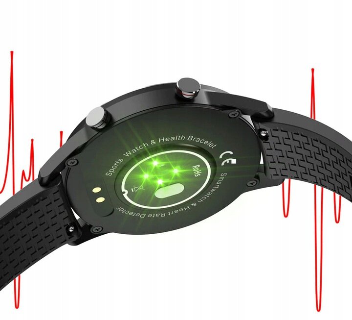 Smartwatch Kumi Magic GT3 czarny grafika przedstawia świecące czujniki po wewnętrznej stronie smartwatcha