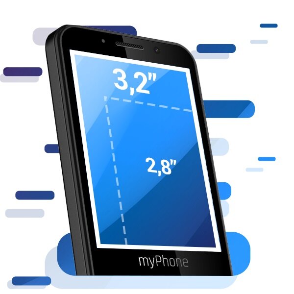 Telefon myPhone Up z wyświetlonym rozmiarem rozdzielczości
