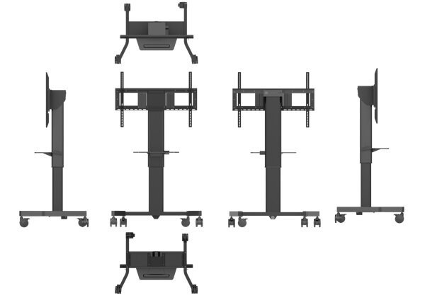 Statyw mobilny Avtek 1MV056 elektryczny widok na stojaki z różnych stron i w różnych pozycjach