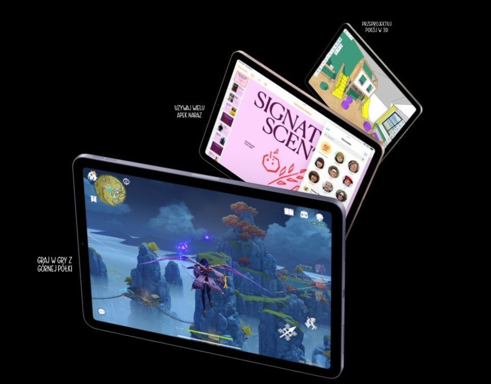 Tablet Apple iPad Air MM9F3FD/A Wi-Fi 64GB Starlight pokazane na tabletach różne gry i aplikacje