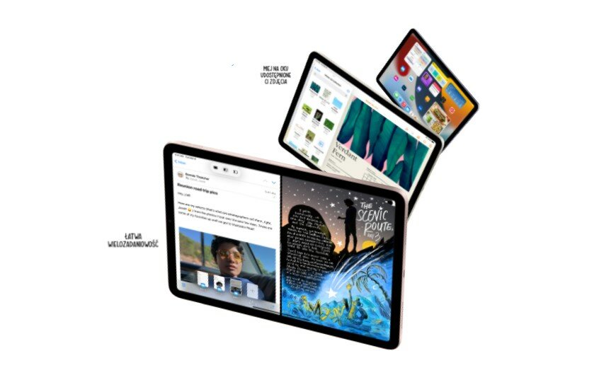 Tablet Apple iPad Air MM9F3FD/A Wi-Fi 64GB Starlight pokazana wielozadaniowość - otwieranie jednocześnie 2 aplikacji